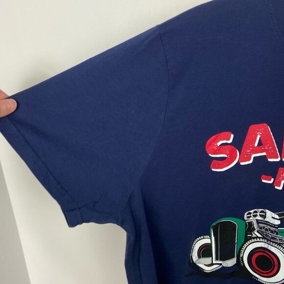 Santa Christmas Blue Short Sleeve Tee Cotton Mens Size Large T-Shirt Novelty L - Picture 5 of 8